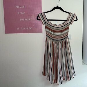 off the shoulder striped mini dress